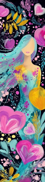 Free printable mermaid bookmark featuring faceless mermaid with hearts and flowers